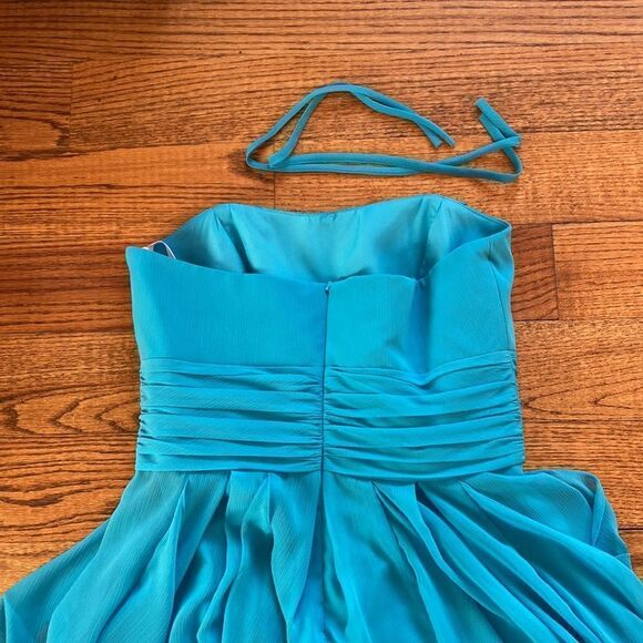 David’s Bridal Turquoise Strapless Pleated Waistband Shark Hem Party Dress Sz 10 - Picture 12 of 16